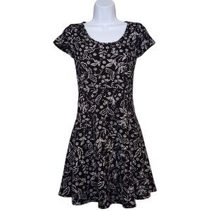 Prince & Fox Womens High Waist Fit & Flare Mini Dress Size M Black White Floral